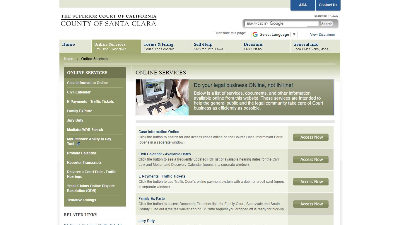 Online Services - Superior Court of California, County of Santa Clara